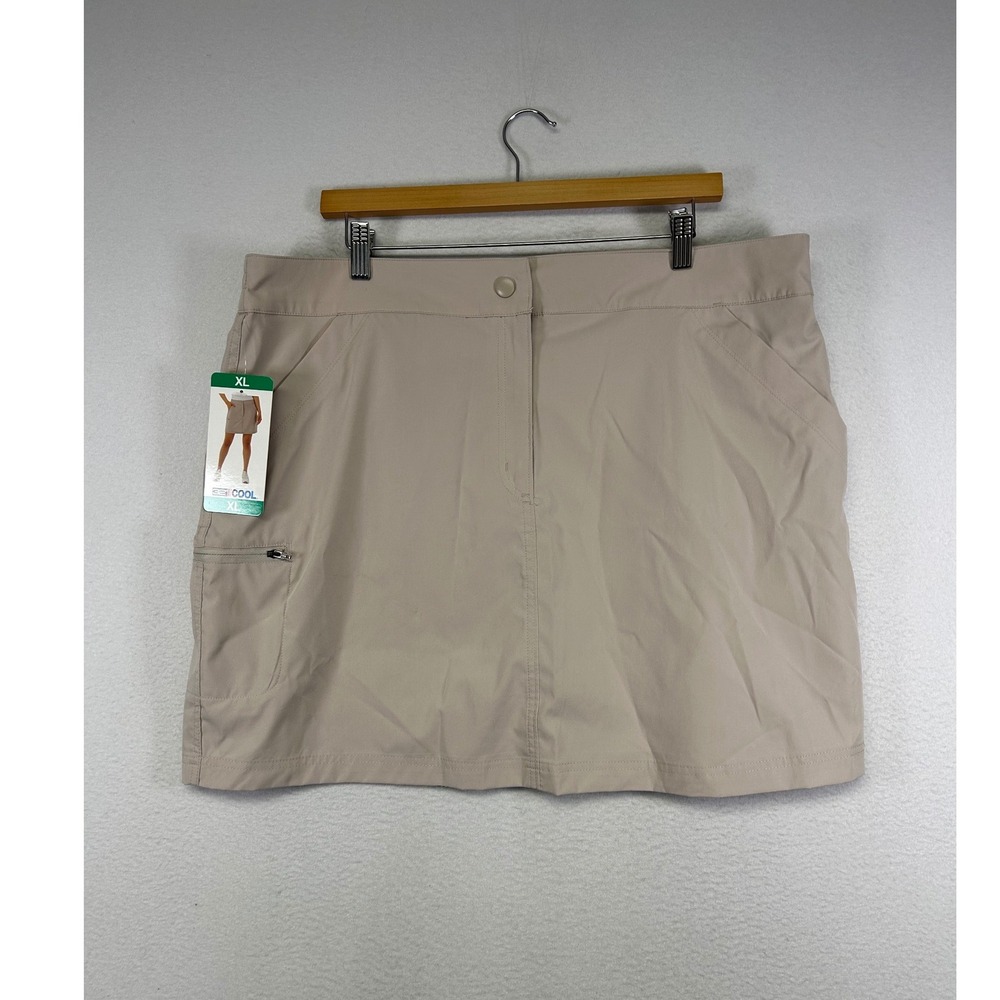 Athletic Gorpcore 32 Degrees Women XL Beige Skort Zip Pocket Elastic Back New